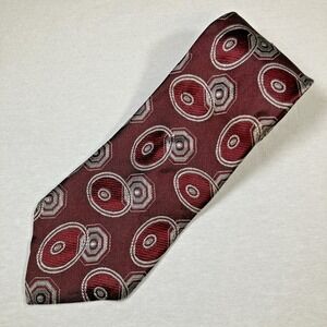 Vintage Zianetti Tie 100% Italian Silk Burgundy Red Silver Geometric 60"